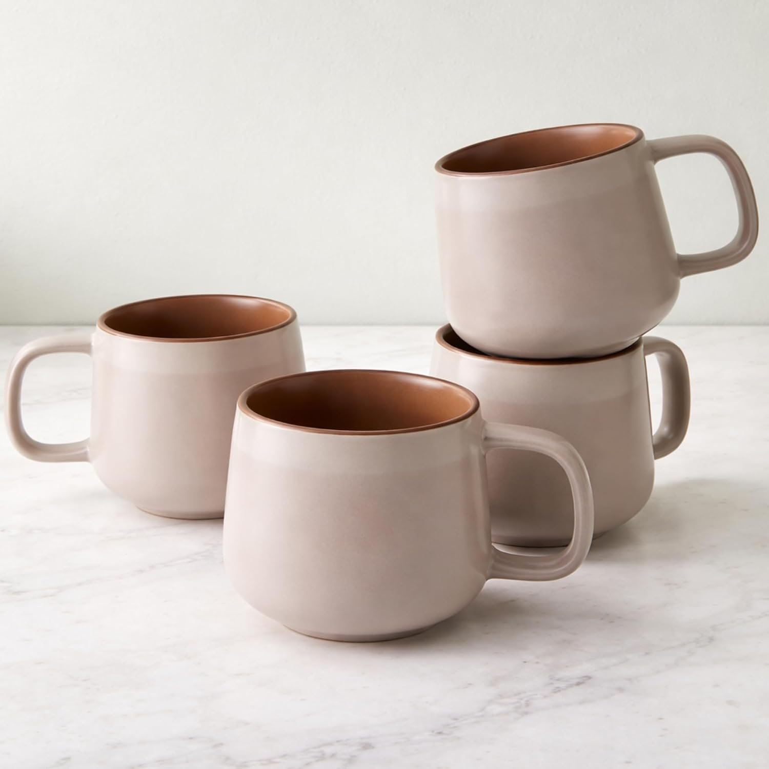 Ava Nord Stoneware Ceramic Coffee Mugs Set of 4 | 12 oz | Rose Sand