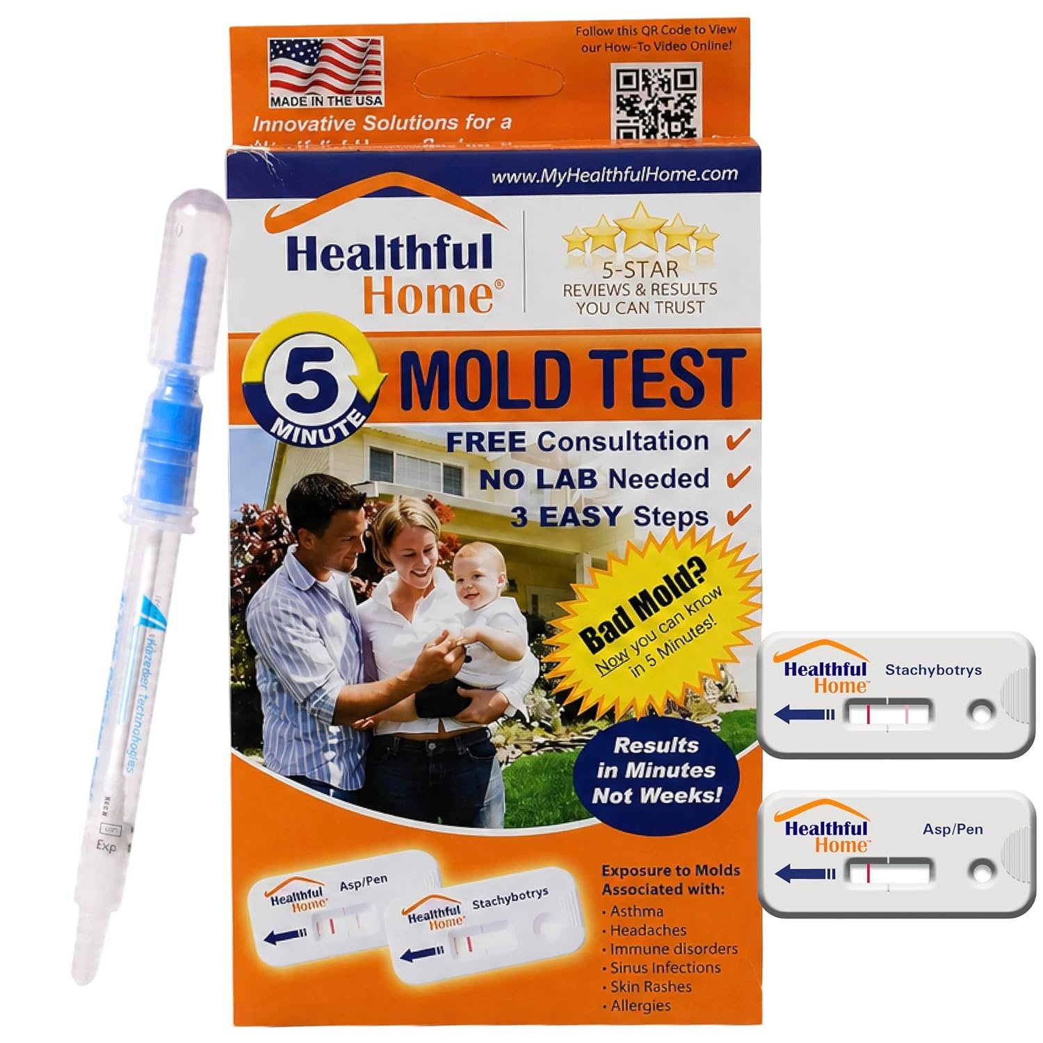 Healthful Home 5-Minute Mold Test Kit – Easy At-Home Mold Detection for Aspergillus/Penicillium & Stachybotrys, DIY Testing for Indoor Air & Moist Areas, No Lab Required, Includes Expert Consultation