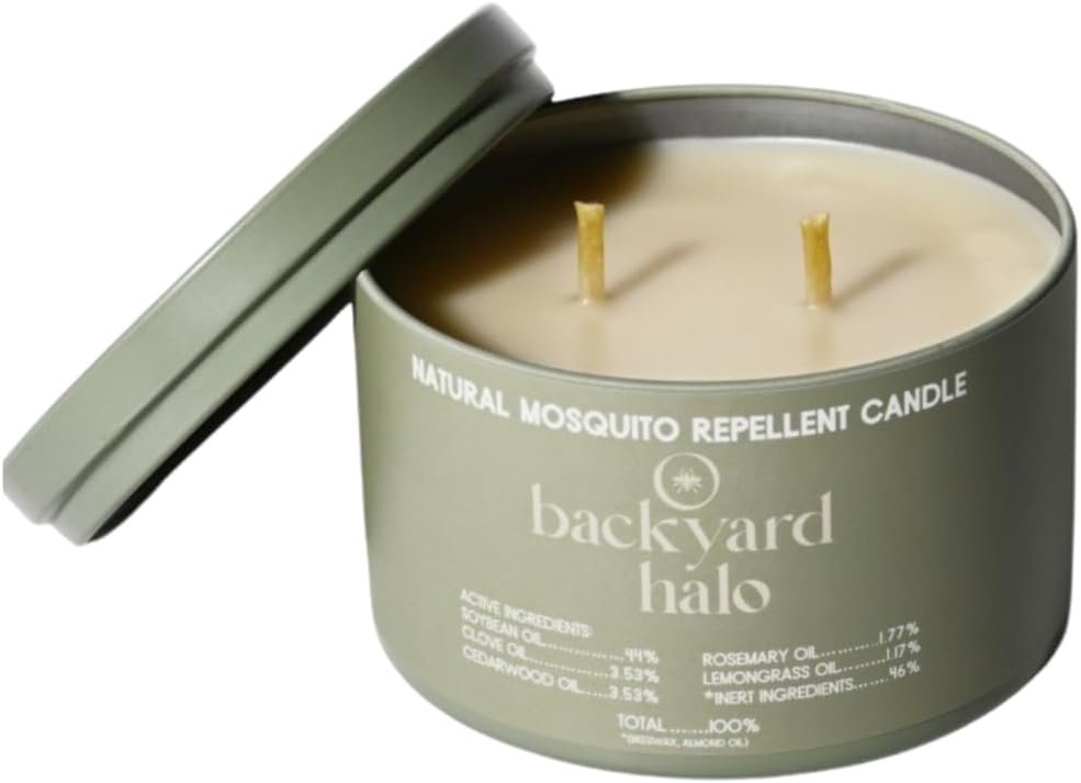 Mosquito Repellent Candle | 100% Beeswax Infused with Essential Oils | 8 oz | 30 Hour Burn Time | DEET Free | for Indoor and Outdoor | Eliminates Odors | Citrusy Scent