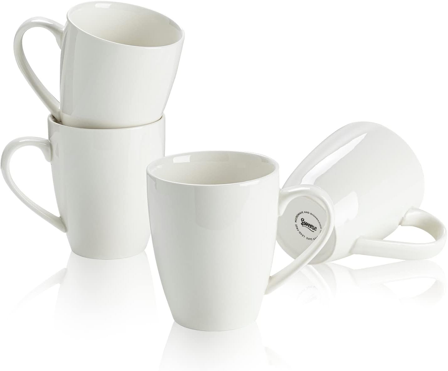 Sweese Porcelain Coffee Mugs – 16 Ounce (Top to the Rim) for Coffee, Latte, Tea, Cocoa, Set of 4, White