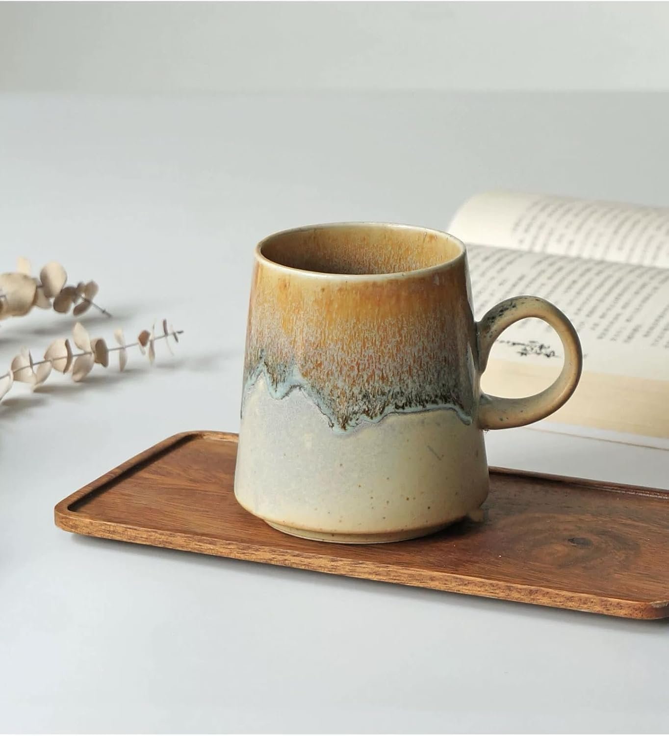15oz Retro Japanese style Handmade Ceramic Coffee Mug – Unique Vintage Pottery tea cup, Lead-free Artisanal stoneware ceramic tea mug, Dishwasher & Microwave Safe Coffee cup for office and home