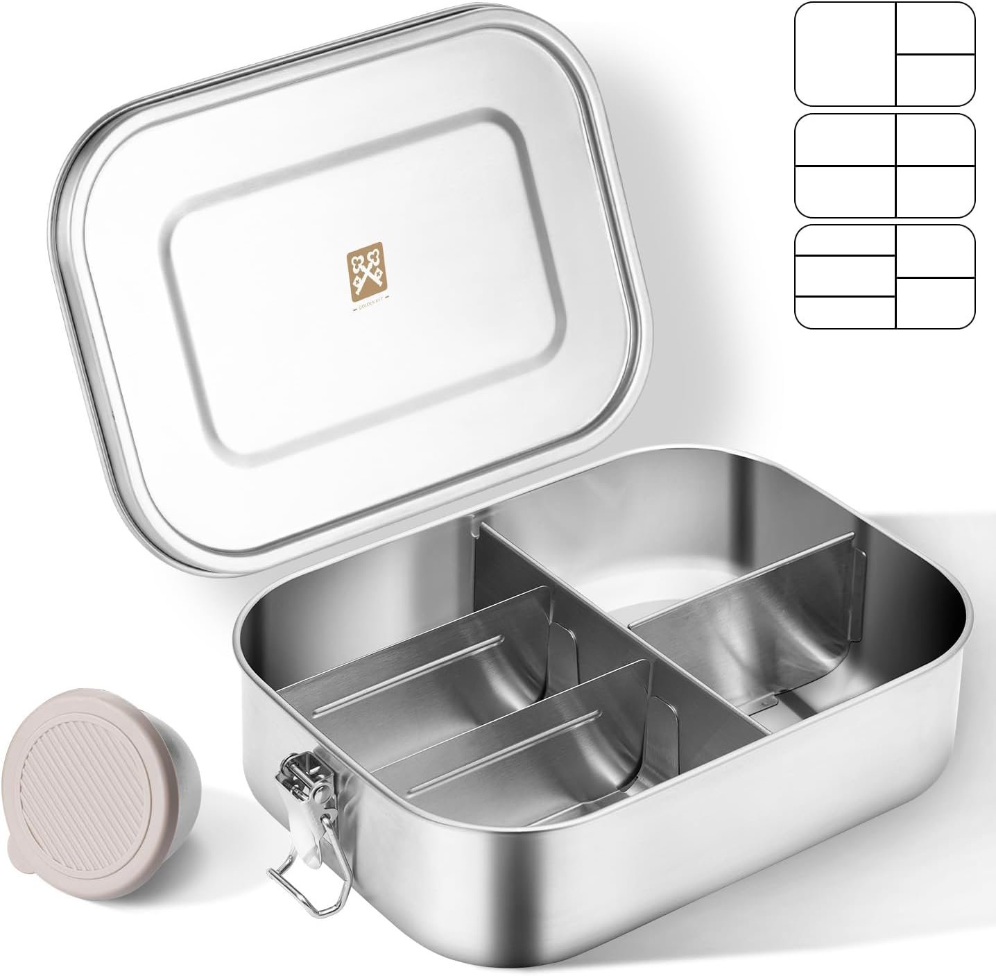 GOLDEN KEY 47QZ Stainless Steel Bento Box with 5 Compartments,1400ml Large & Thickened Metal Lunch Box for Kids or Adults,Eco-friendly Leak-Proof Container with Lockable Clips