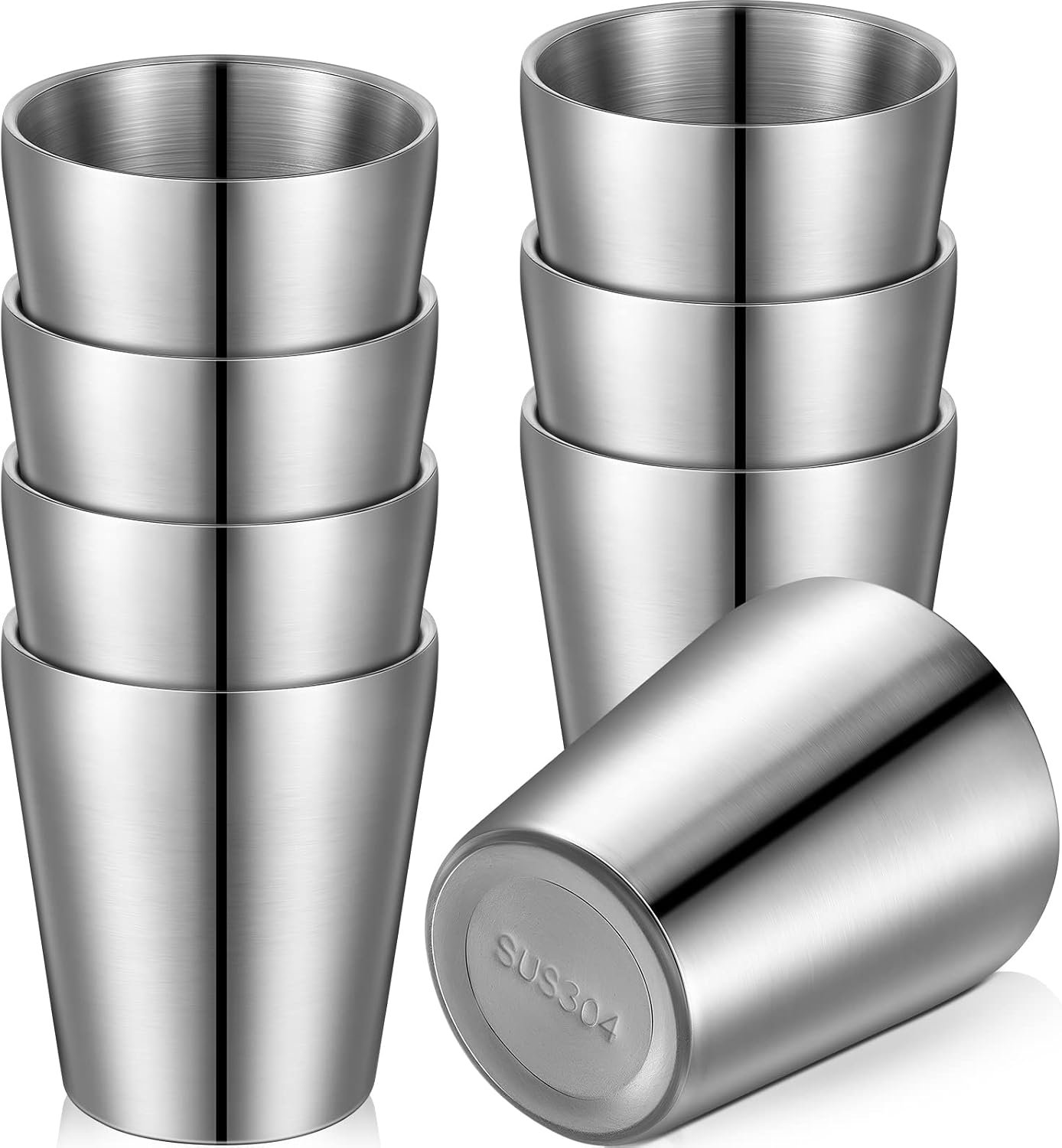 Mimorou 8 Pack Stainless Steel Insulated Cup 10 oz Metal Tumbler Silver