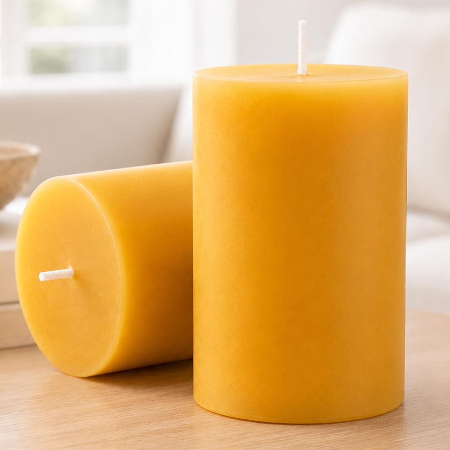2 Pack Natural Pure Beeswax Pillar Candle, 2×3 Inch, 40-Hour Burn