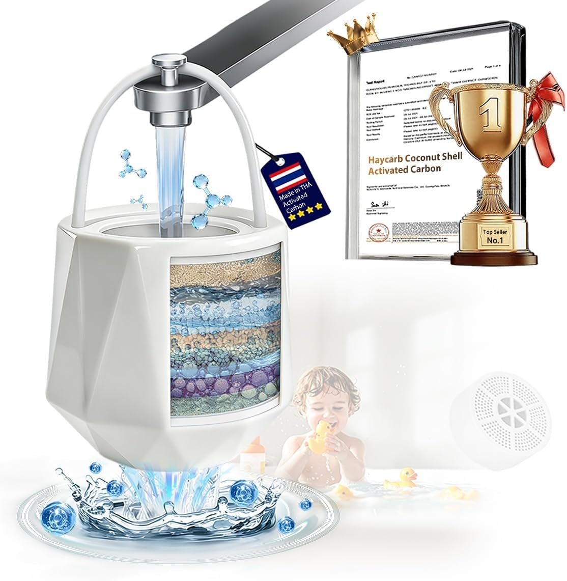 5.0 New Upgraded bath filter for tub | Haycarb Activated Carbon | UF Membrane | bath water filter softens hard water benefits skin and hair health Installs in 3 seconds