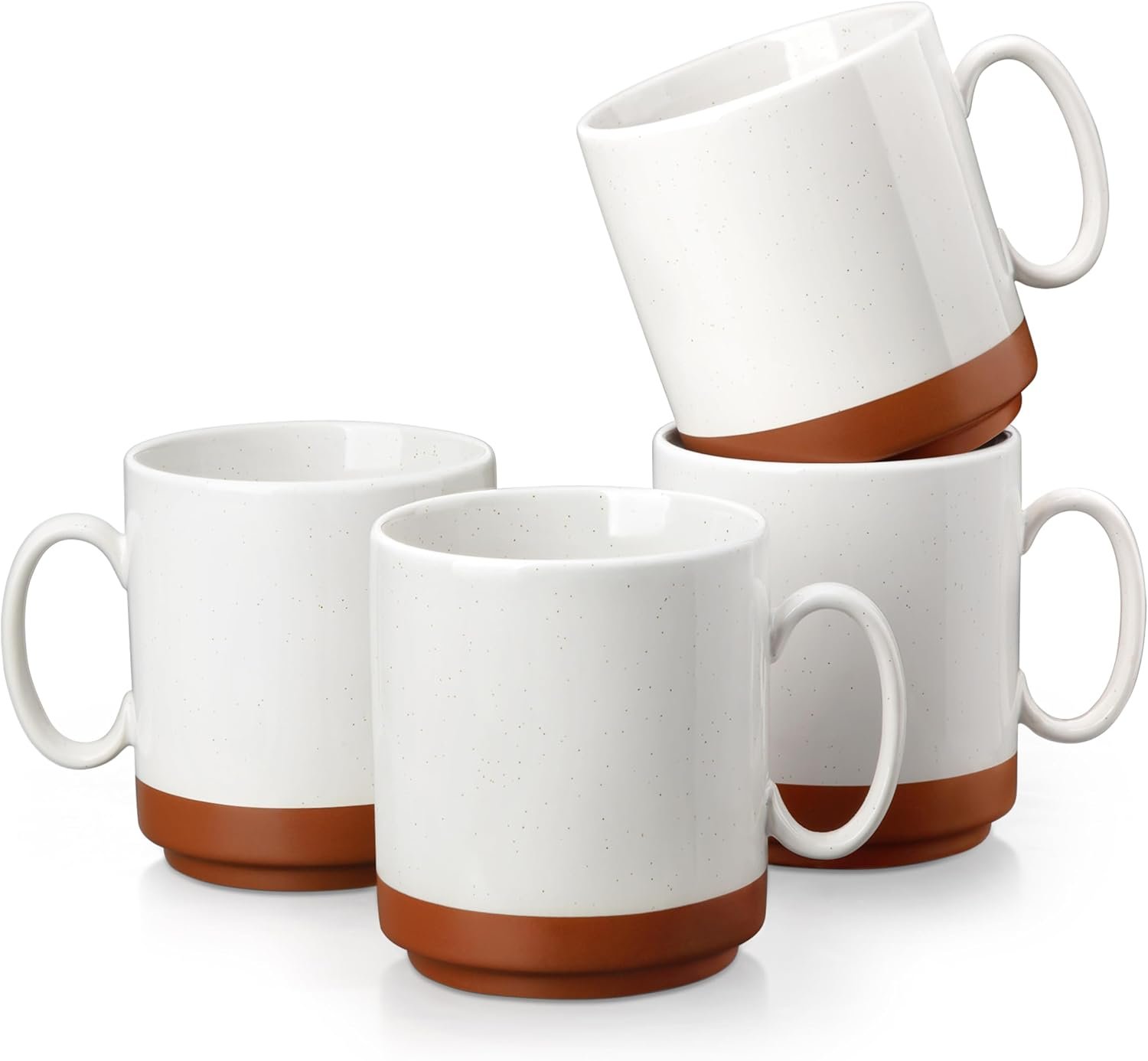 MALACASA 16oz Ceramic Coffee Mugs Set of 4, Khaki White