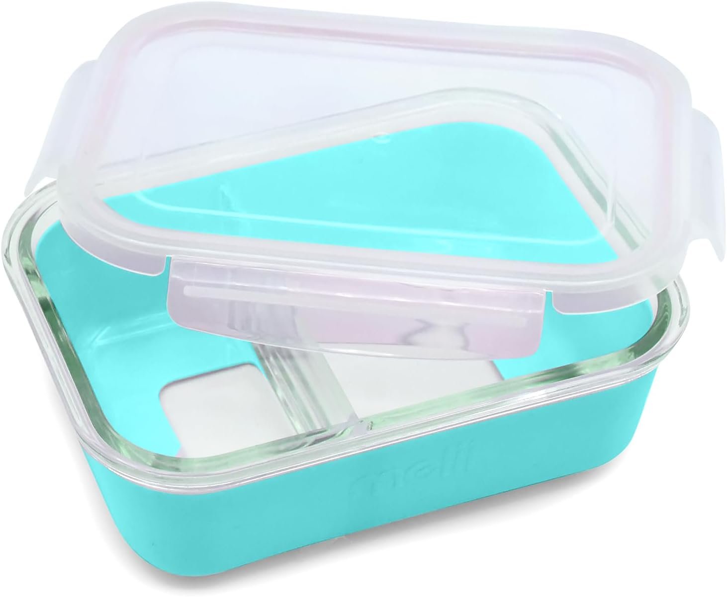 melii Glass Bento Box with Silicone Sleeve, Resistant Borosilicate, Airtight & Leakproof Locking Lid, Oven, Microwave, Freezer & Dishwasher safe, 25oz, Blue