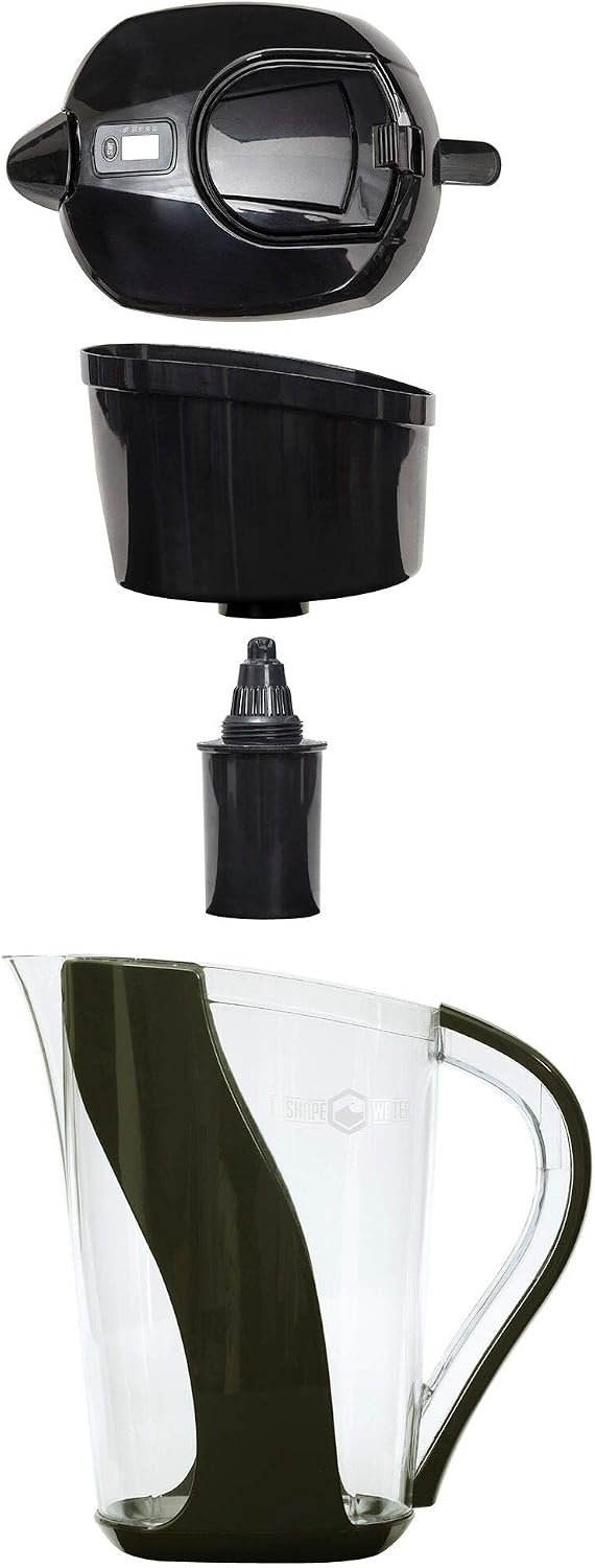 10- Cup Pitcher with 6-Stage Filter. Removes Fluoride, Chlorine, Lead, and Other Volatile Organic Compounds. Increases PH. Improves Taste. Replacement Filters Cost 25% to 33% Less.