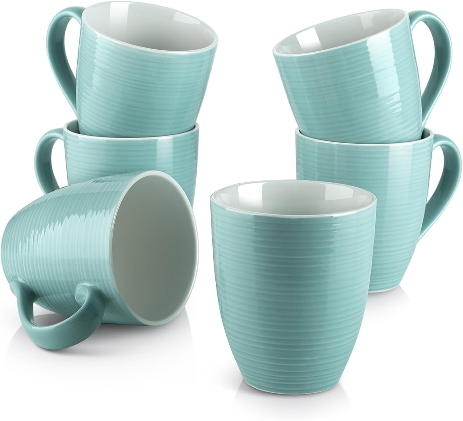 DOWAN Ceramic Coffee Mugs, 17 oz Coffee Cups for Women Men, Coffee Mug Set of 6 for Latte, Hot Tea, Cappuccino, Mocha, Cocoa, Turquoise