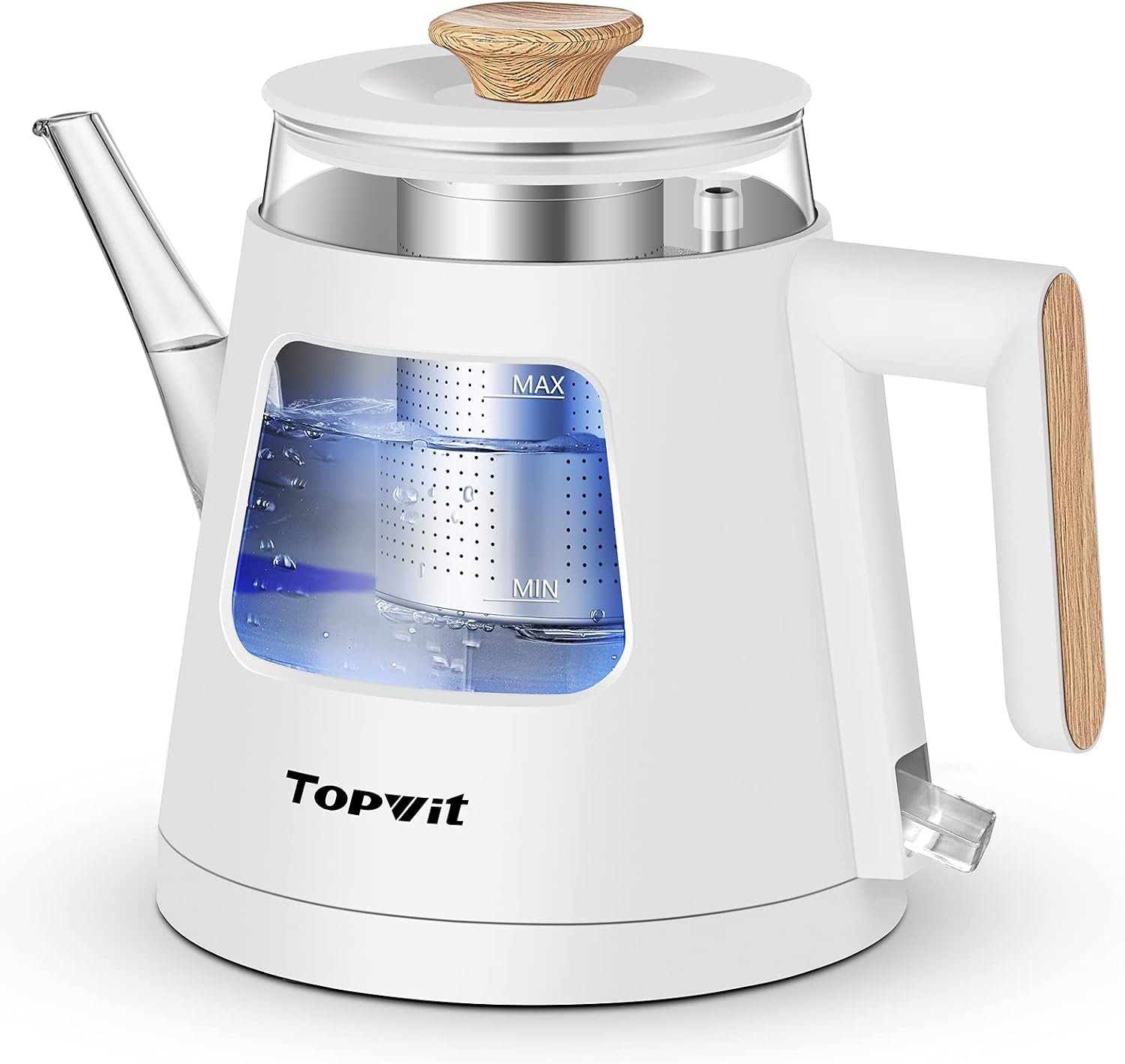 TOPWIT 1L Gooseneck Electric Tea Kettle, Glass Electric Kettle, BPA-free