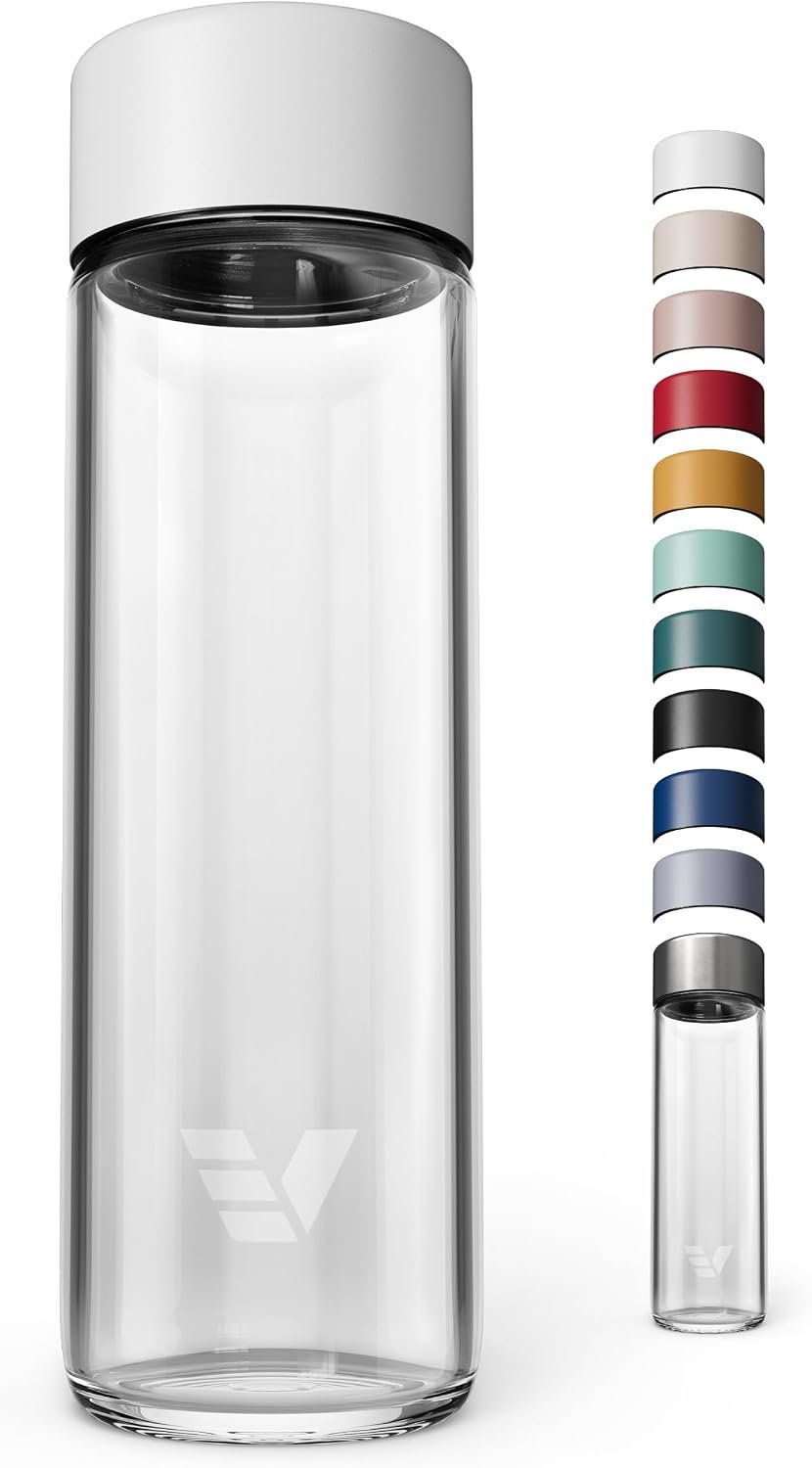 Glass Water Bottle 20oz – Non-insulated | Borosilicate Glass | Dishwasher Safe | No Plastic Touches Contents | A pure drinking experience – White