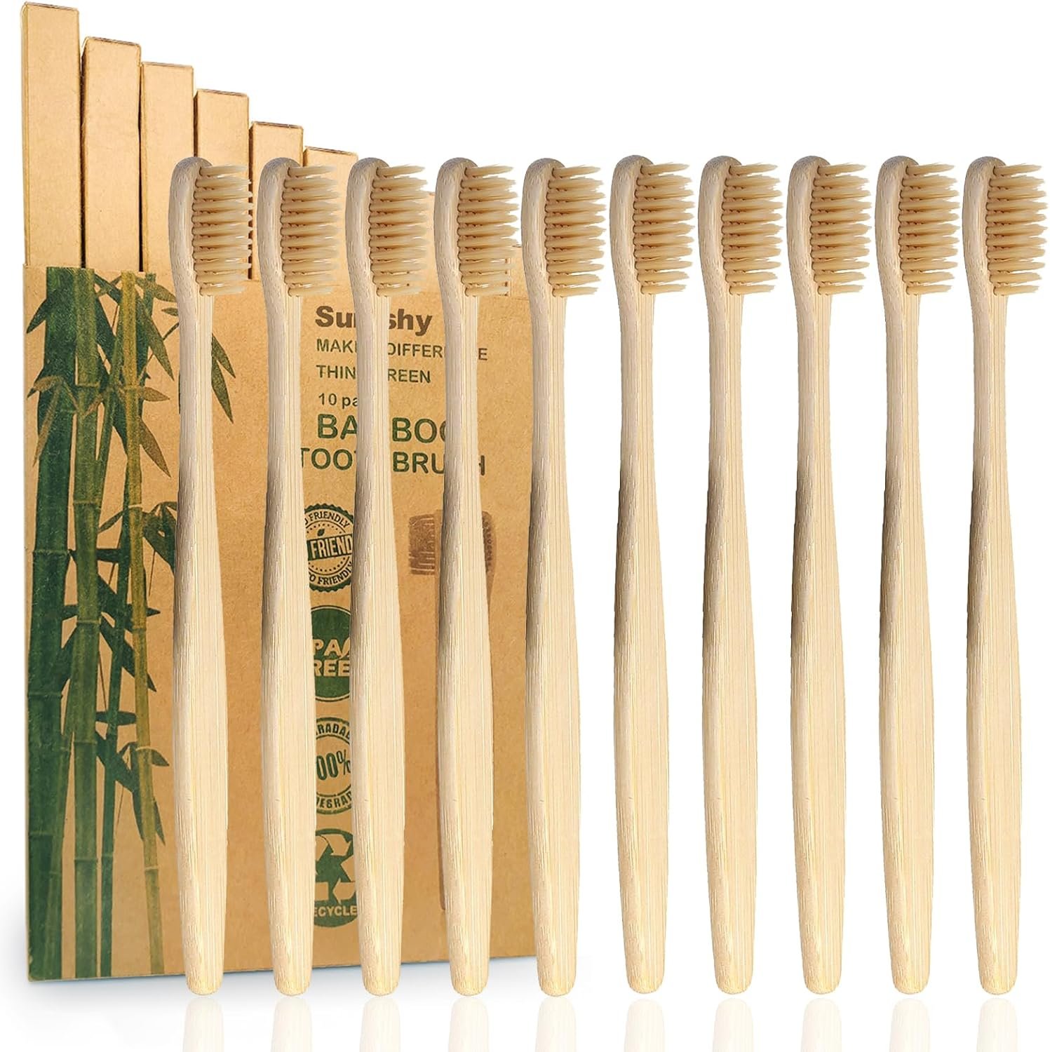 10 Pack Bamboo Toothbrushes | BPA Free Soft Bristles Wooden Toothbrush | Biodegradable & Compostable Eco-Friendly Natural Bamboo Charcoal Toothbrushes | 100% Recycled Packaging