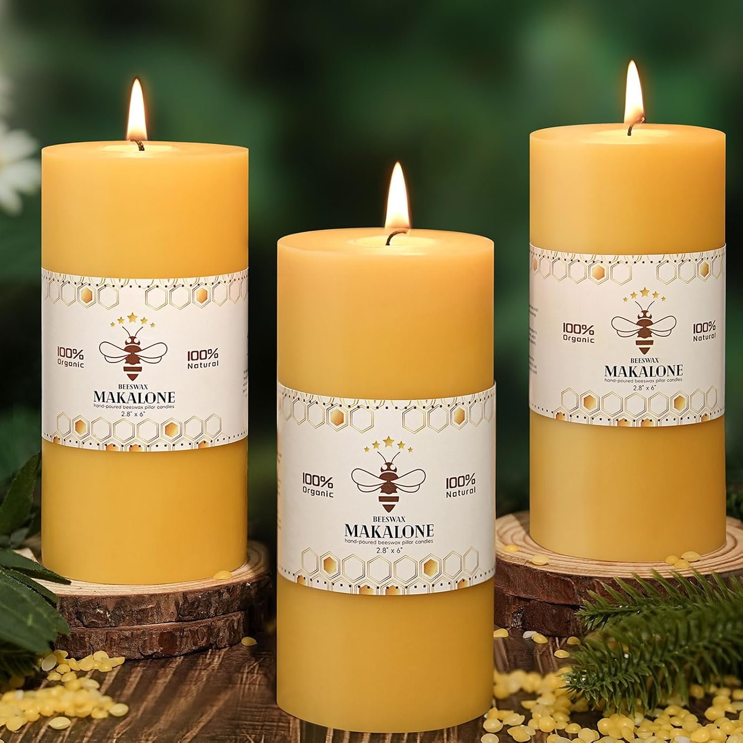 Natural Beeswax Pillar Candles, Non Toxic,2.8×6 inch,2 Pack,285 H Long Burn