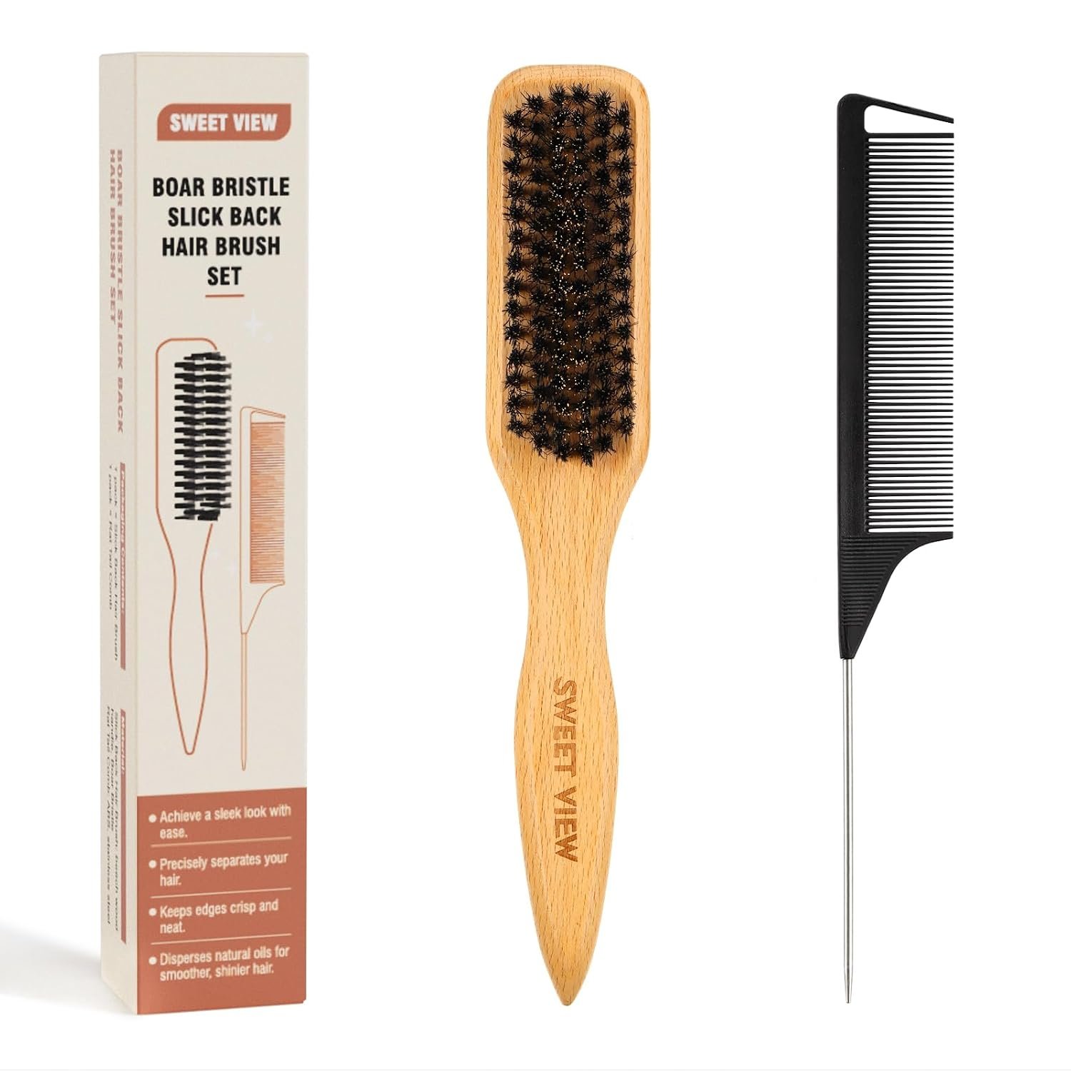 SWEET VIEW Boar Bristle Slick Back Hair Brush