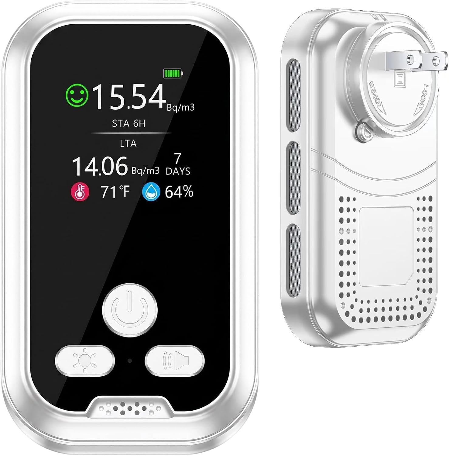 Plug-in Radon Detector,3 in 1 Air Quality Monitor,Temp & Humidity Display