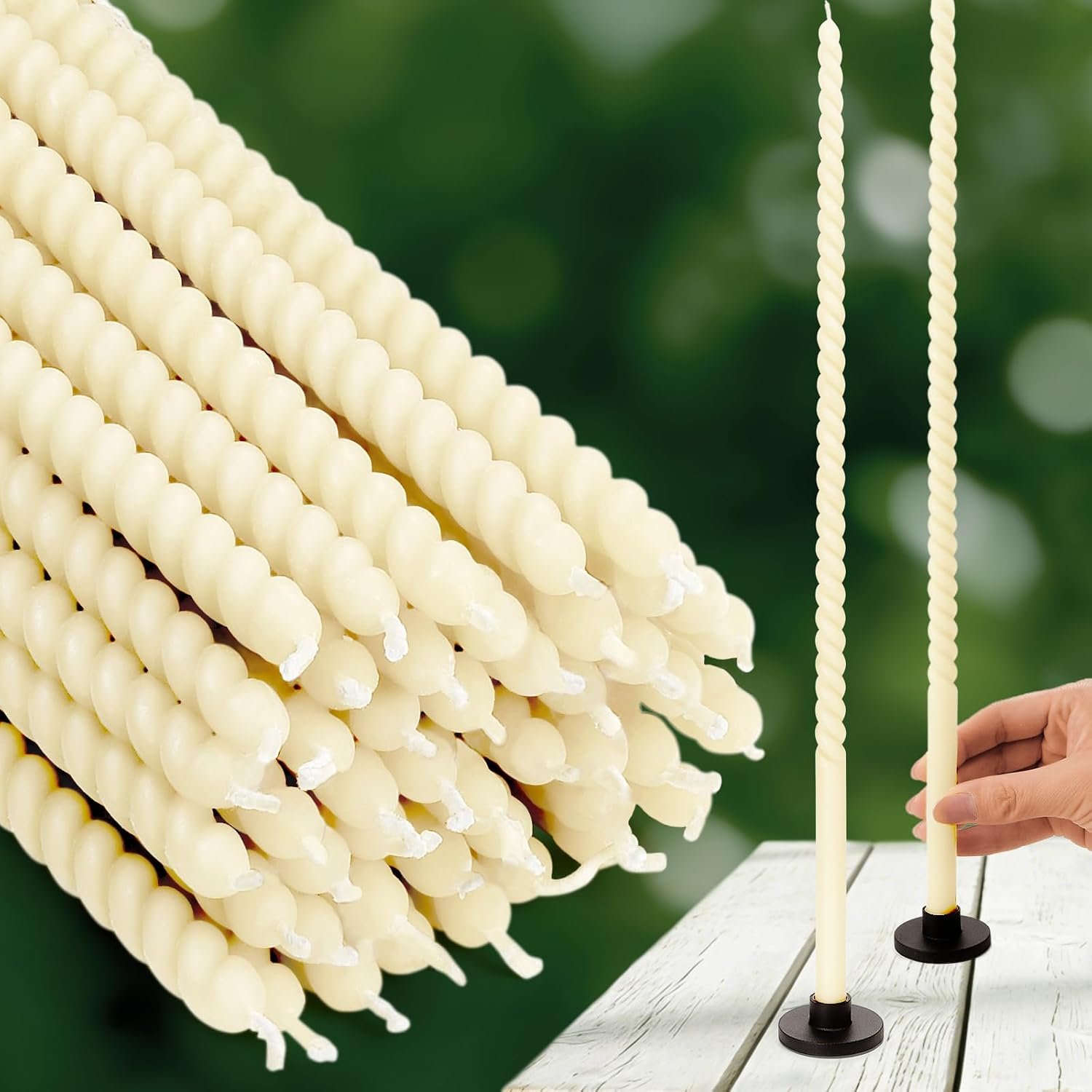 1/2 Inch Slim Spiral Beeswax Taper Candles – 15 inch Tall Thin, 16-Pack