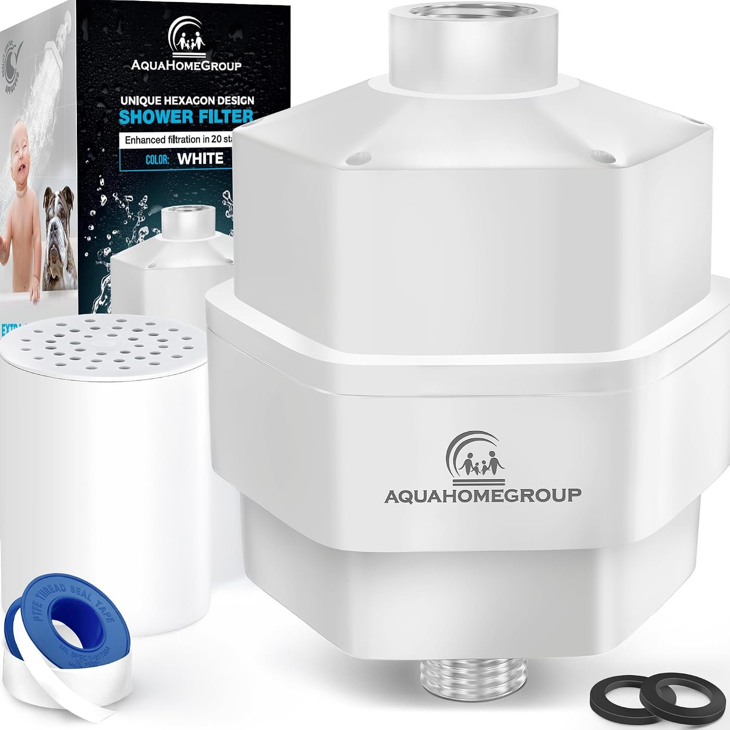 AquaHomeGroup 20-Stage Shower Filter, Vitamin C & E, White