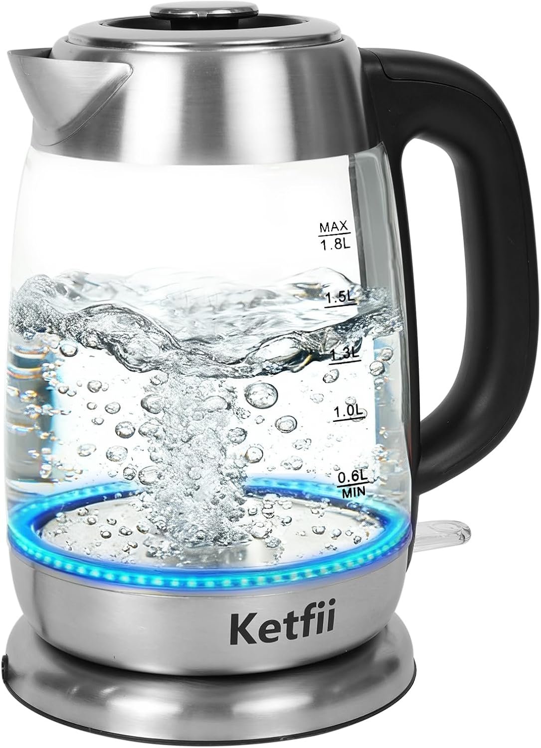 Electric Kettle 1.8 L, Stainless Steel & Glass, No Plastic, Fast Boiling