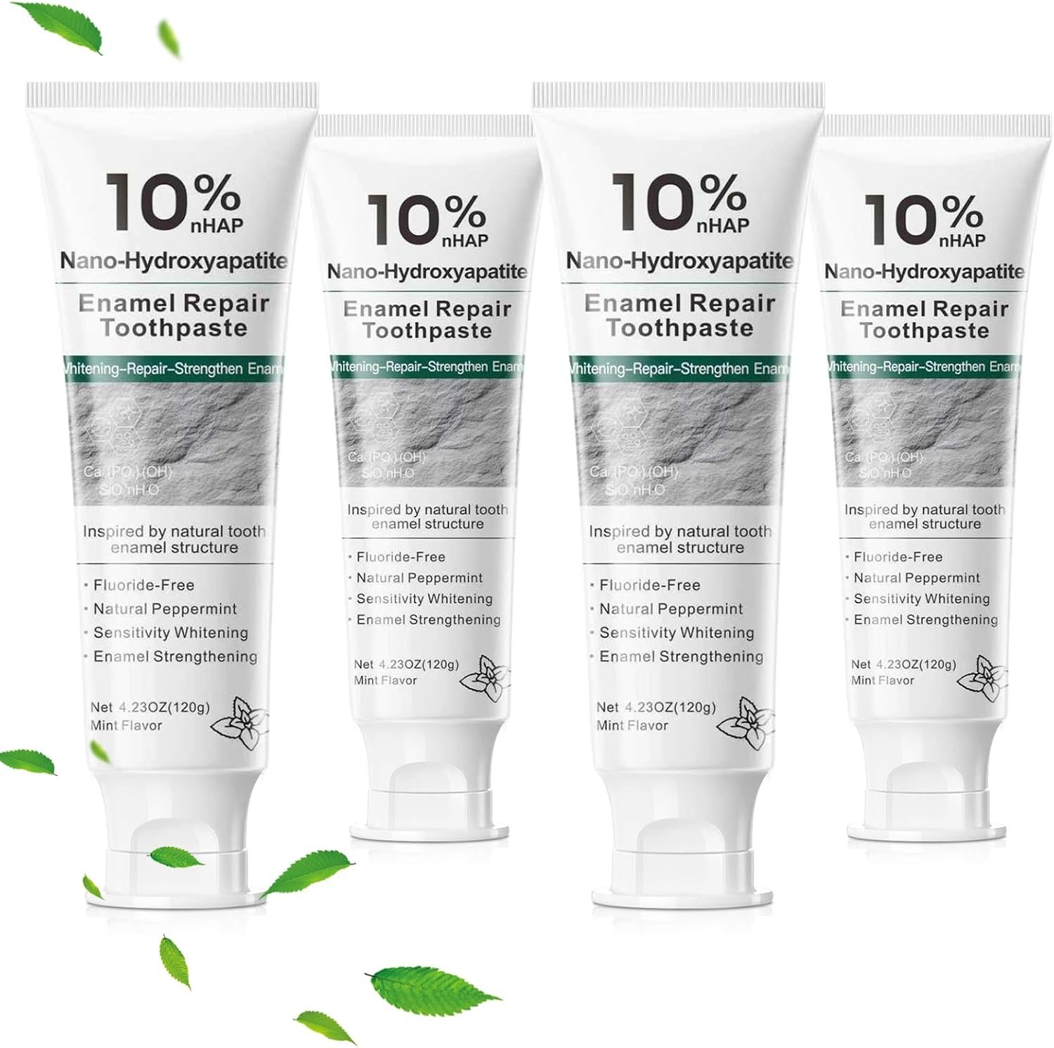 10% Hydroxyapatite Toothpaste, Nano Hydroxyapatite Toothpaste, Fluoride Free Toothpaste for Sensitive Teeth, Helps Rebuild Enamel, Remineralizing Toothpaste for Daily Use, 4 Pack