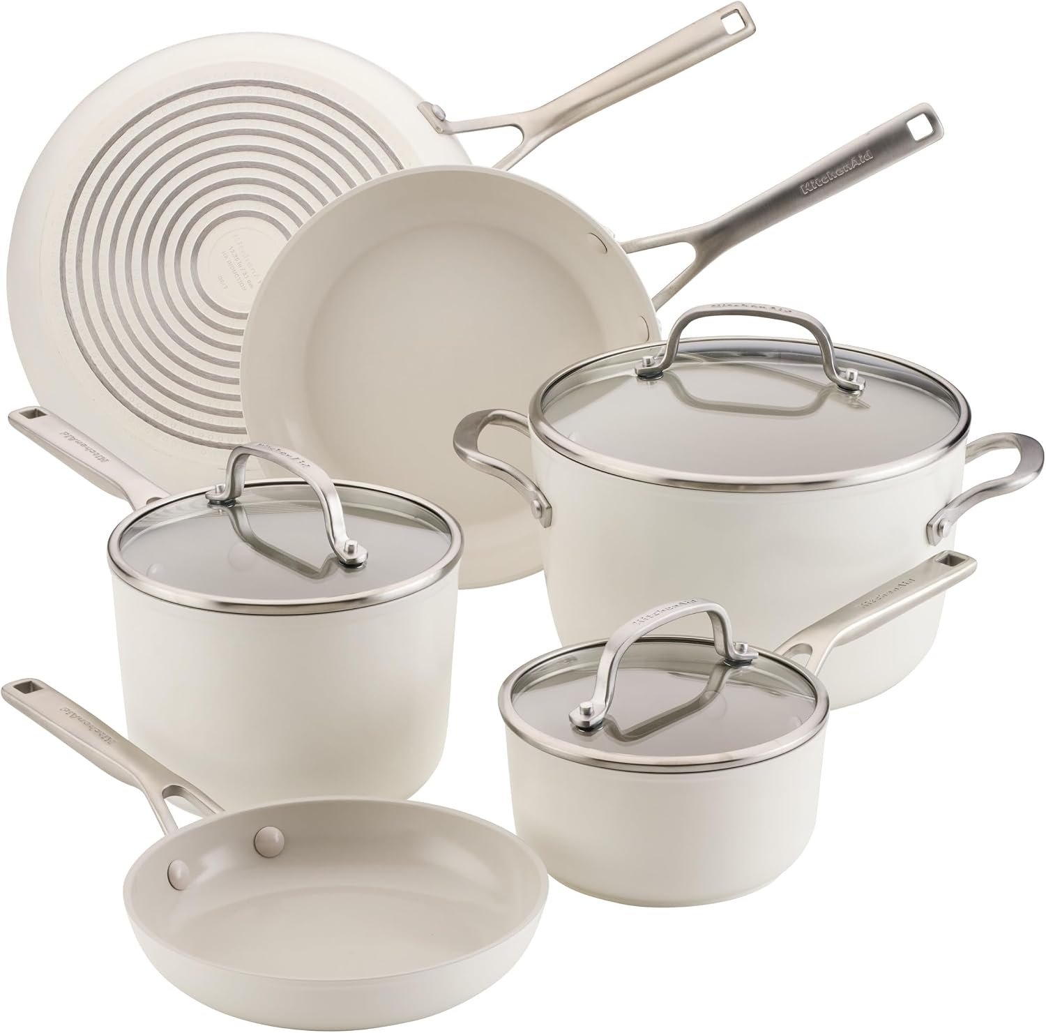 KitchenAid Hard-Anodized Induction Cookware Set, 9-Piece, Porcelain White