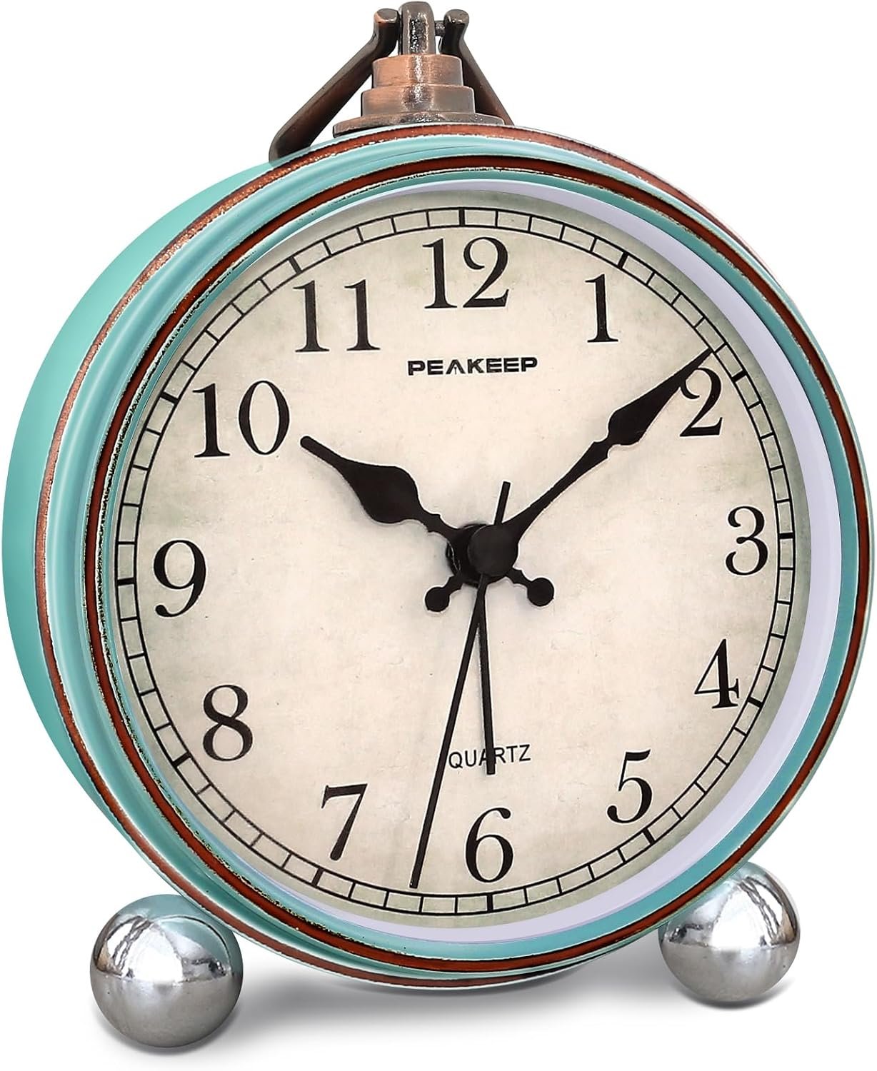 Peakeep 4″ Small Battery Operated Analog Alarm Clock, Antique Retro Style