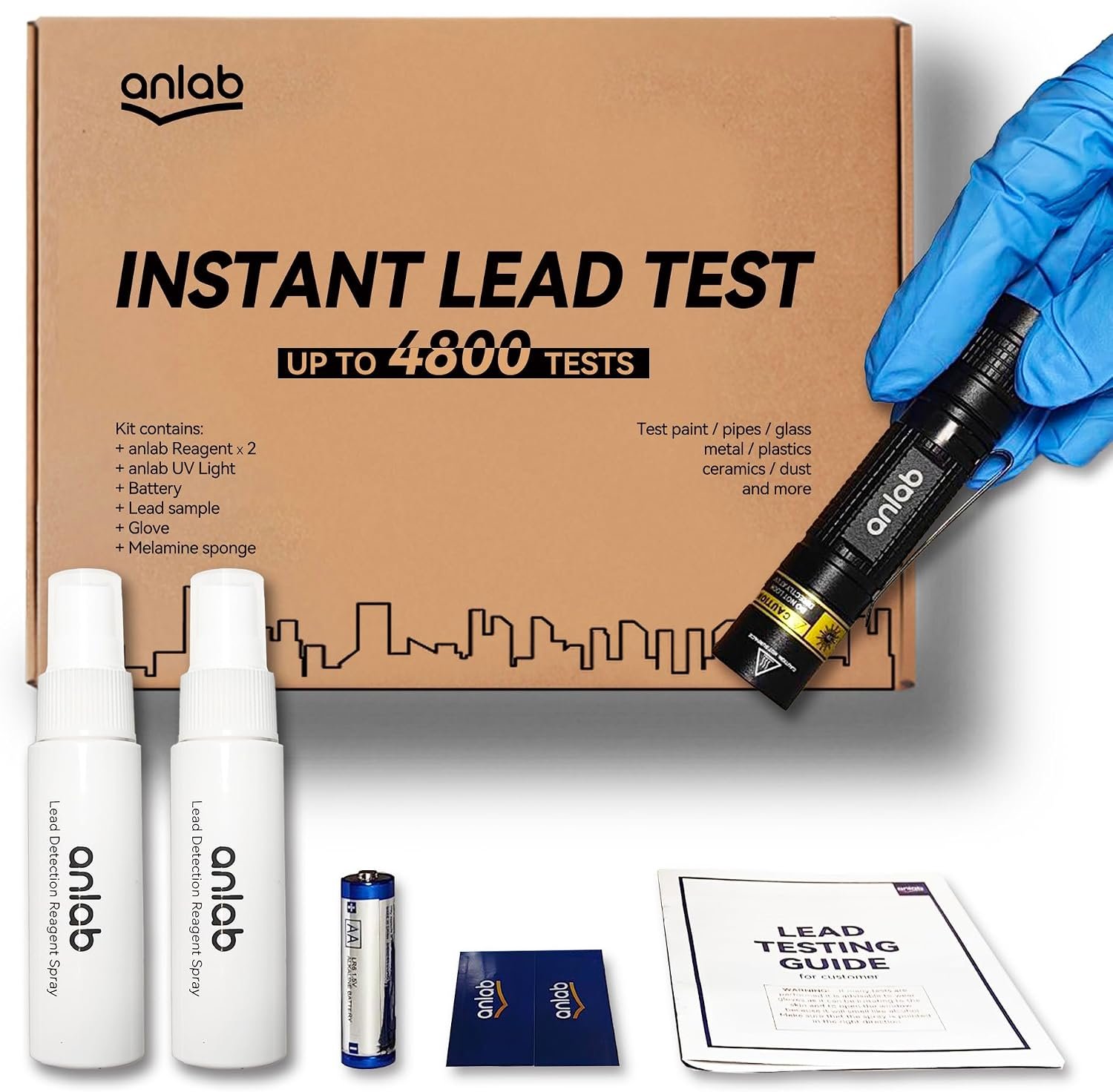 Lead Test Kit for Paint, Ceramics & More | Instant Lead Test | Up to 4800 Uses| Fast, Accurate Results | UV Light Visible (Lead Test)