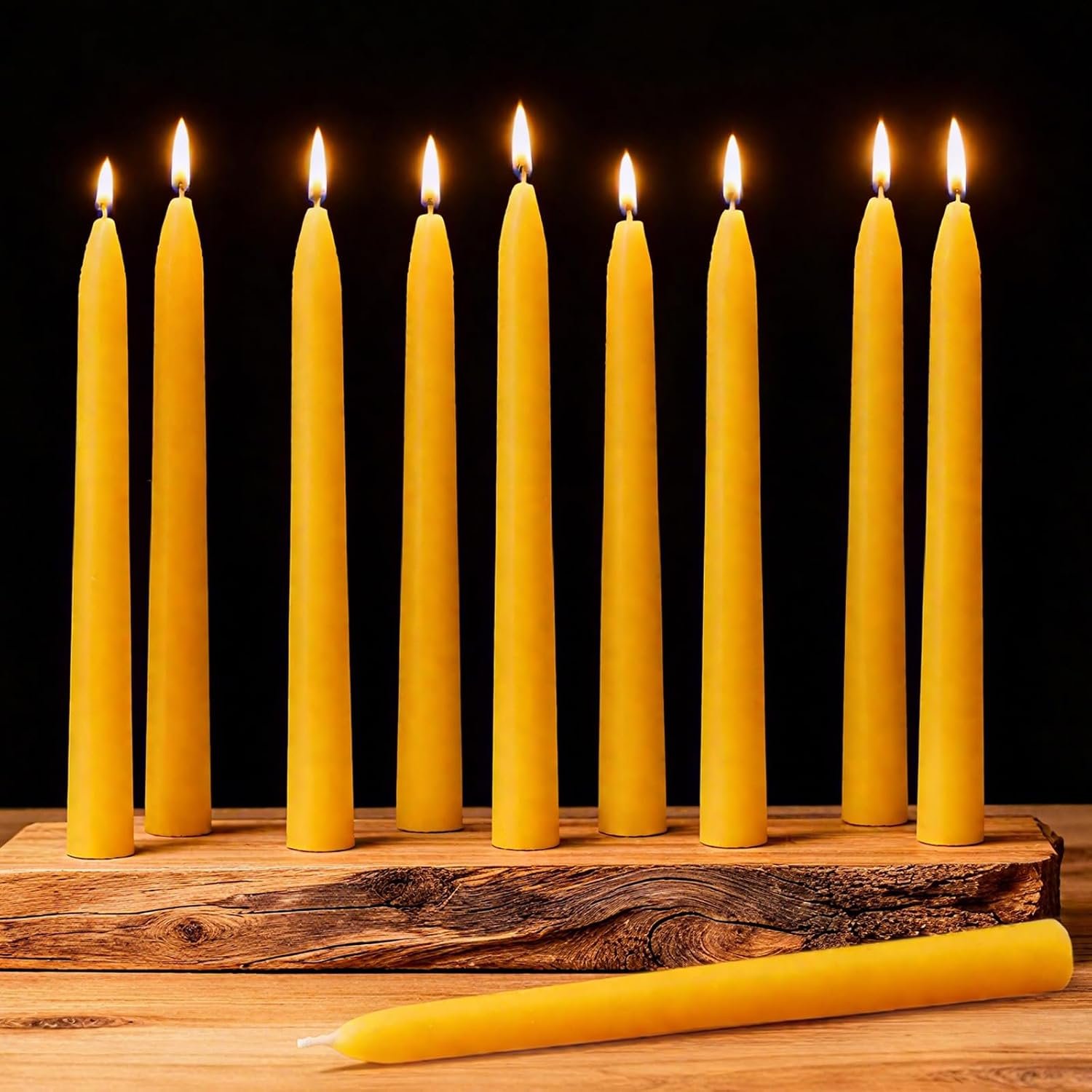 10-Pack 8″ Natural Yellow Pure Beeswax Taper Candles, Dripless & Smokeless