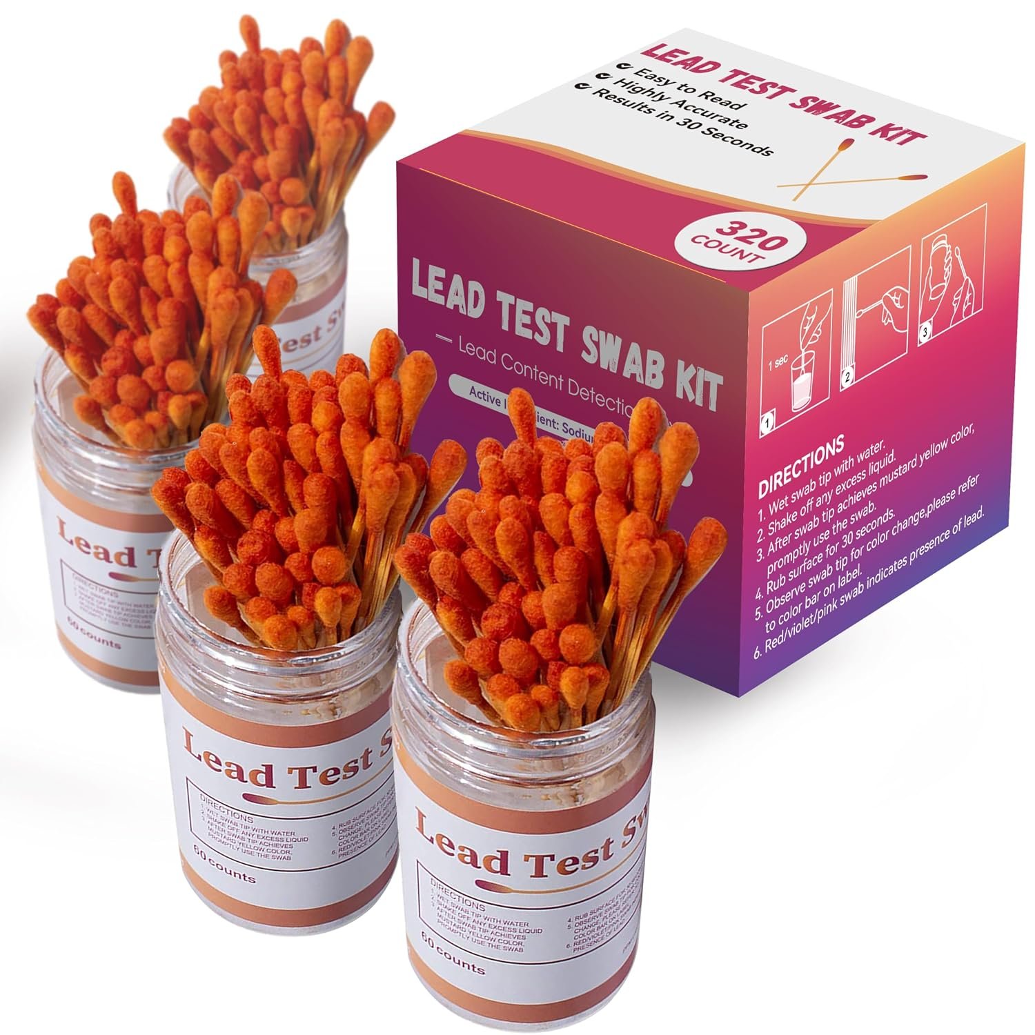 AAwipes Lead Test Kit (320 Rapid Testing Swabs) 30-Second Results. Dip in Water. Home Use for All Surfaces – Painted, Jewelry, Wood [LS320]
