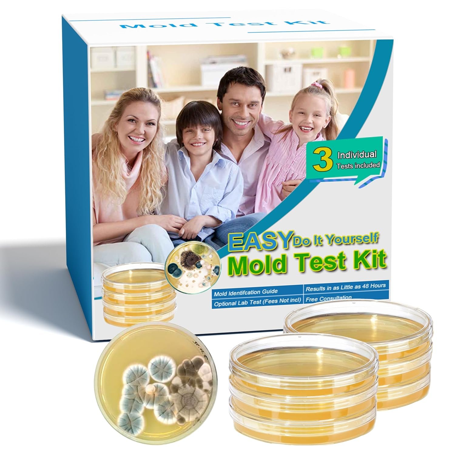 Mold Test Kit for Home- DIY Mold Detector for Home, 3 at Home Mold Air Test Kits – Test HVAC、 Home Surfaces、Indoor Air Quality, Easy Black Mold Testing Kit Includes Detailed Mold Identification Guide