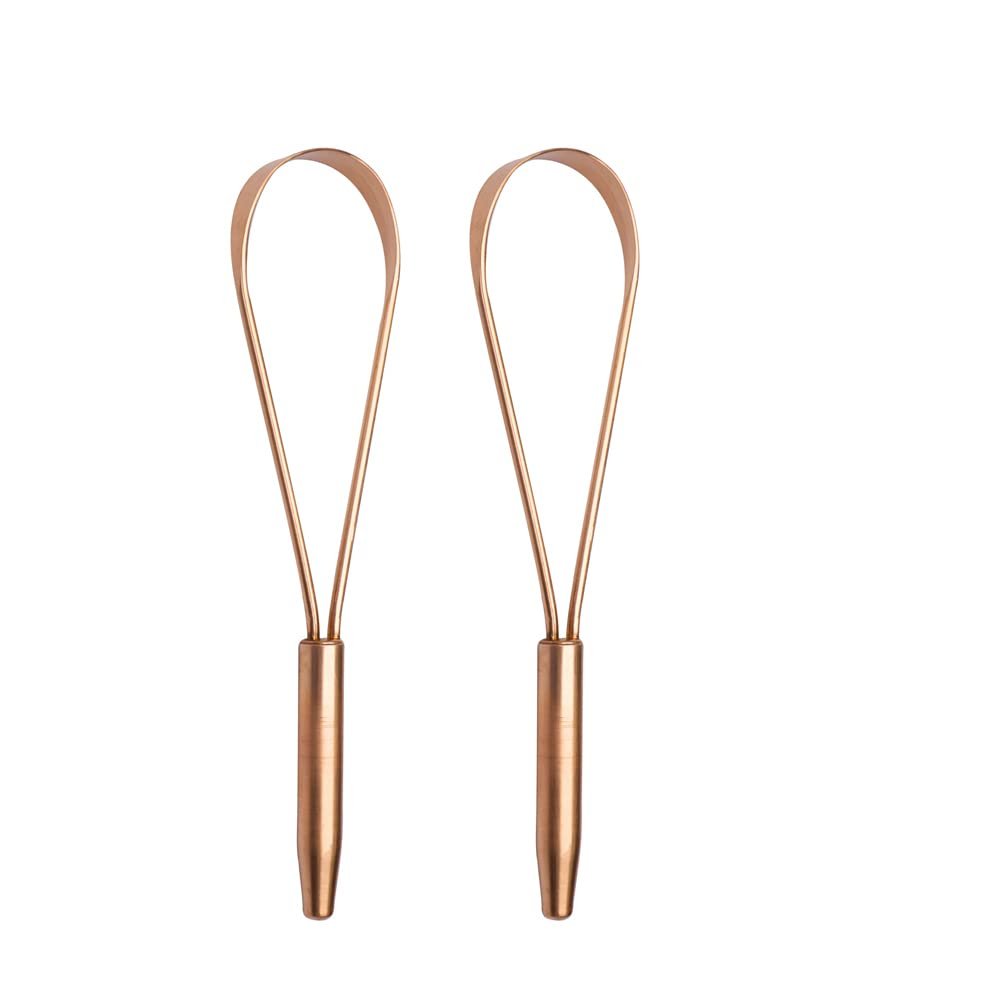 HealthAndYoga™ qLoop Copper Tongue Cleaner – Easy One Hand Use – Larger Surface Coverage – Ayurvedic Copper Health for Fresh Breath and Total Oral Hygiene (Set of 2)