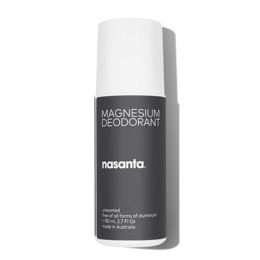 nasanta Magnesium Deodorant, Aluminum Free for Women & Men – 99.5% Natural or Naturally Derived, Clinically Tested for Sensitive Skin, Fragrance Free, Made in Sydney, Tested in NYC, 2.7 Fl Oz Roll-On