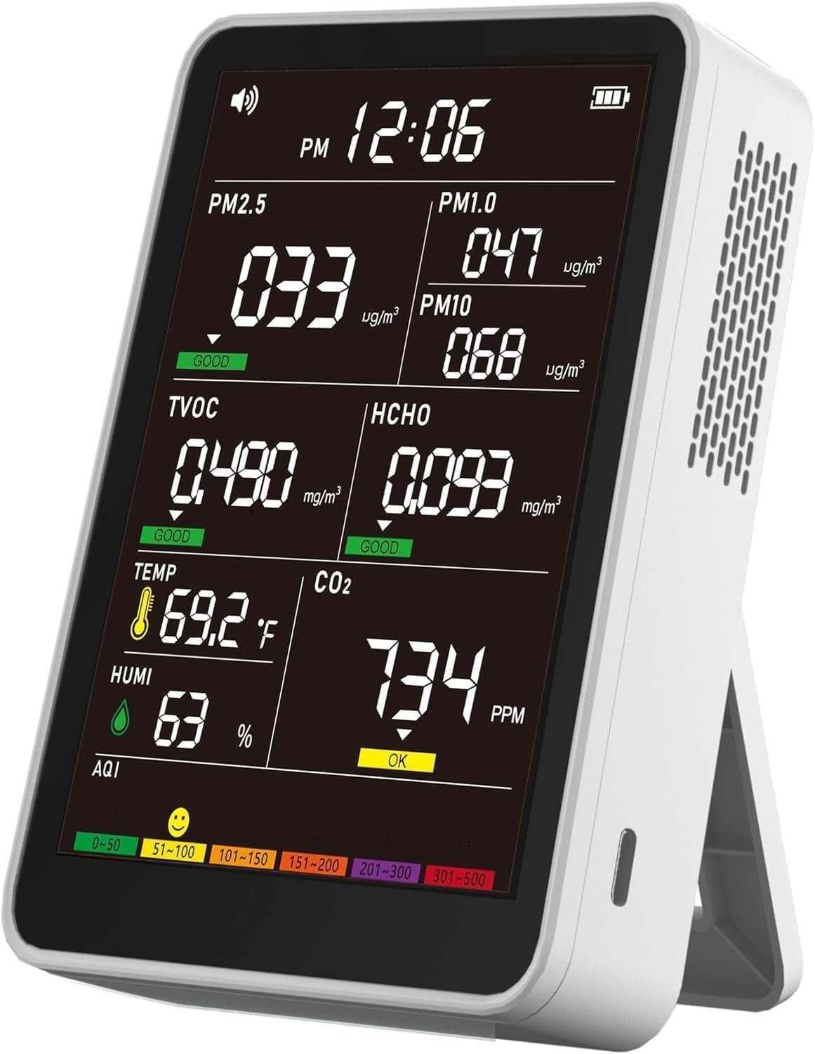 16-in-1 Indoor Air Quality Monitor, High-Precision Multi-Parameter Smart Air Quality Tester with HD Real-Time Color Screen, Portable Air Quality Monitor for Home, Office, Cars, Bedroom (Ivory White)