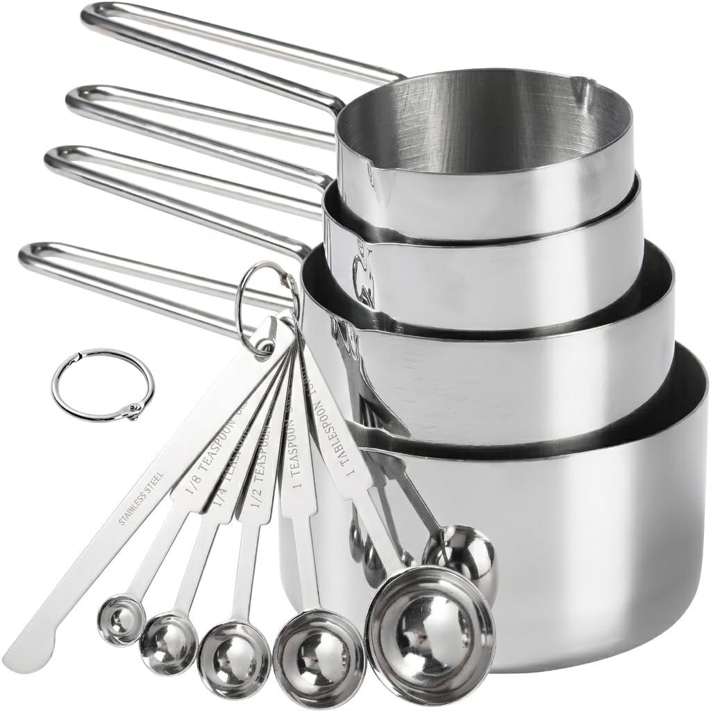 10-Piece Stainless Steel Measuring Cups and Spoons Set for Home Baking Essentials, Dishwasher Safe Kitchen Tools