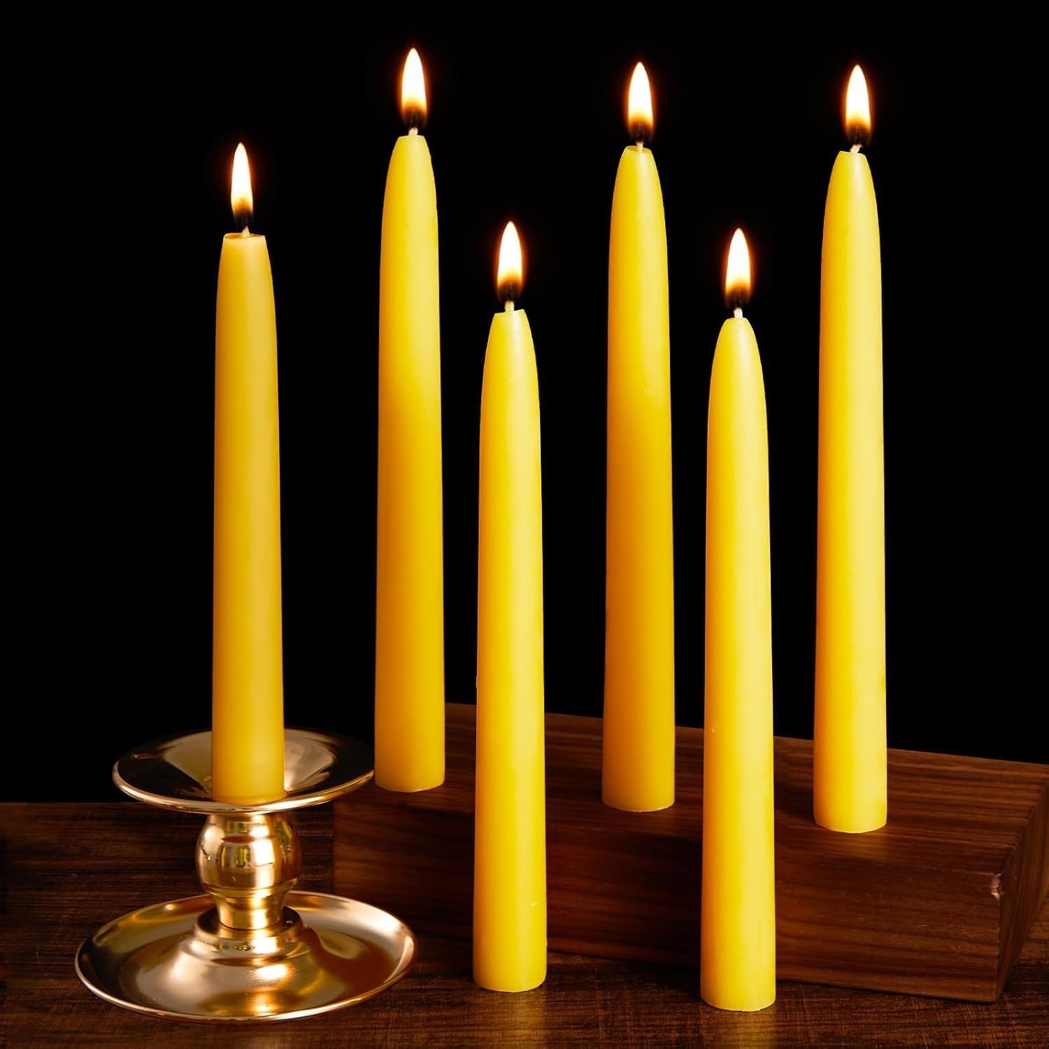 Ashlux 6 Pack Beeswax Taper Candles, 8 Inch Natural Candlesticks Dripless