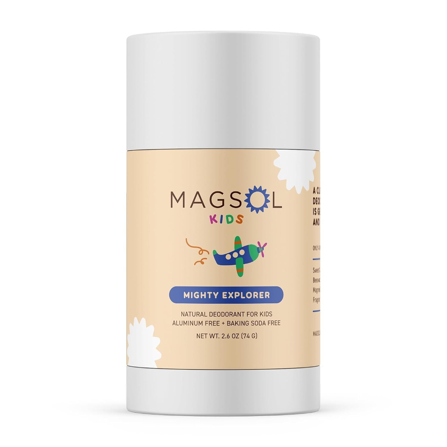 MAGSOL Natural Deodorant for Kids and Teens, Aluminum Free, Baking Soda Free, Magnesium Deodorant for Boys, Gentle for Sensitive Skin, Long Lasting Odor Protection, Mighty Explorer 2.6 oz