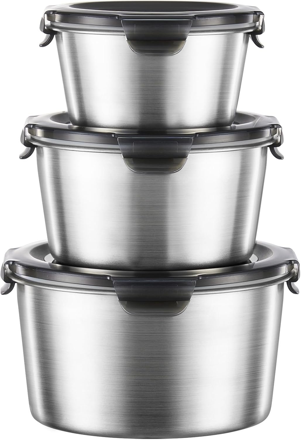 Baalaka Stainless Steel Food Containers with Lids, 3-Piece Airtight Set