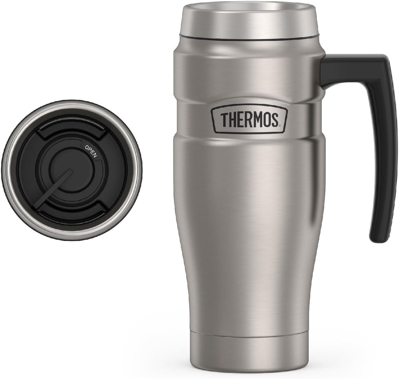 THERMOS Stainless King Travel Mug with Handle, 16oz, Matte Steel