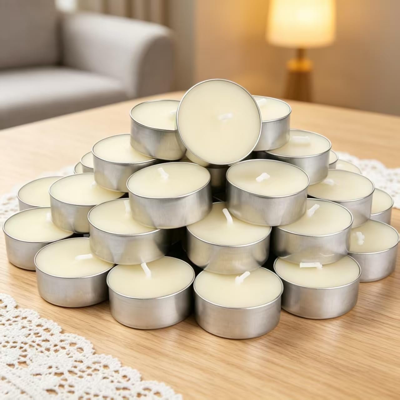 DEYBBY White Unscented Natural Beeswax Tea Candles 40 Pack