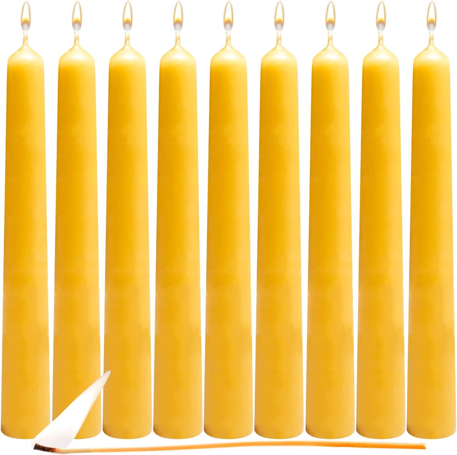 Beeswax Taper Candles 100% Natural Pure Refined Unscented and Decorative – with Chemical Free Cotton 12 Pack BOUNS Get a Free DRIPLESS Beeswax Lighter Wick Made in USA Since 1956 4 Hours