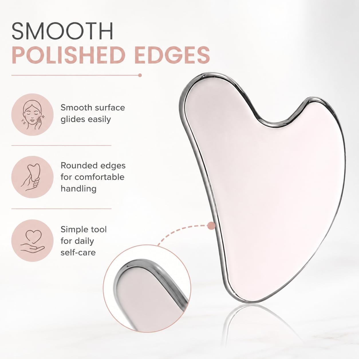 Gua Sha Facial Tool, Stainless Steel Face Massager for Skincare Routine, Smooth Metal Gua Sha Scraping Tool for Face, Neck & Jawline, Cooling Beauty Tool for Puffiness-Looking Skin, Travel-Friendly