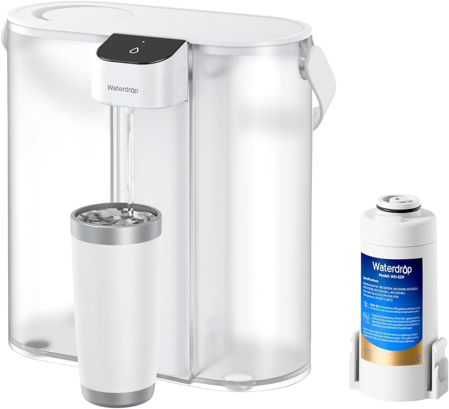 Waterdrop ED02W Compact Electric Water Filter Pitcher, 14-Cup, White