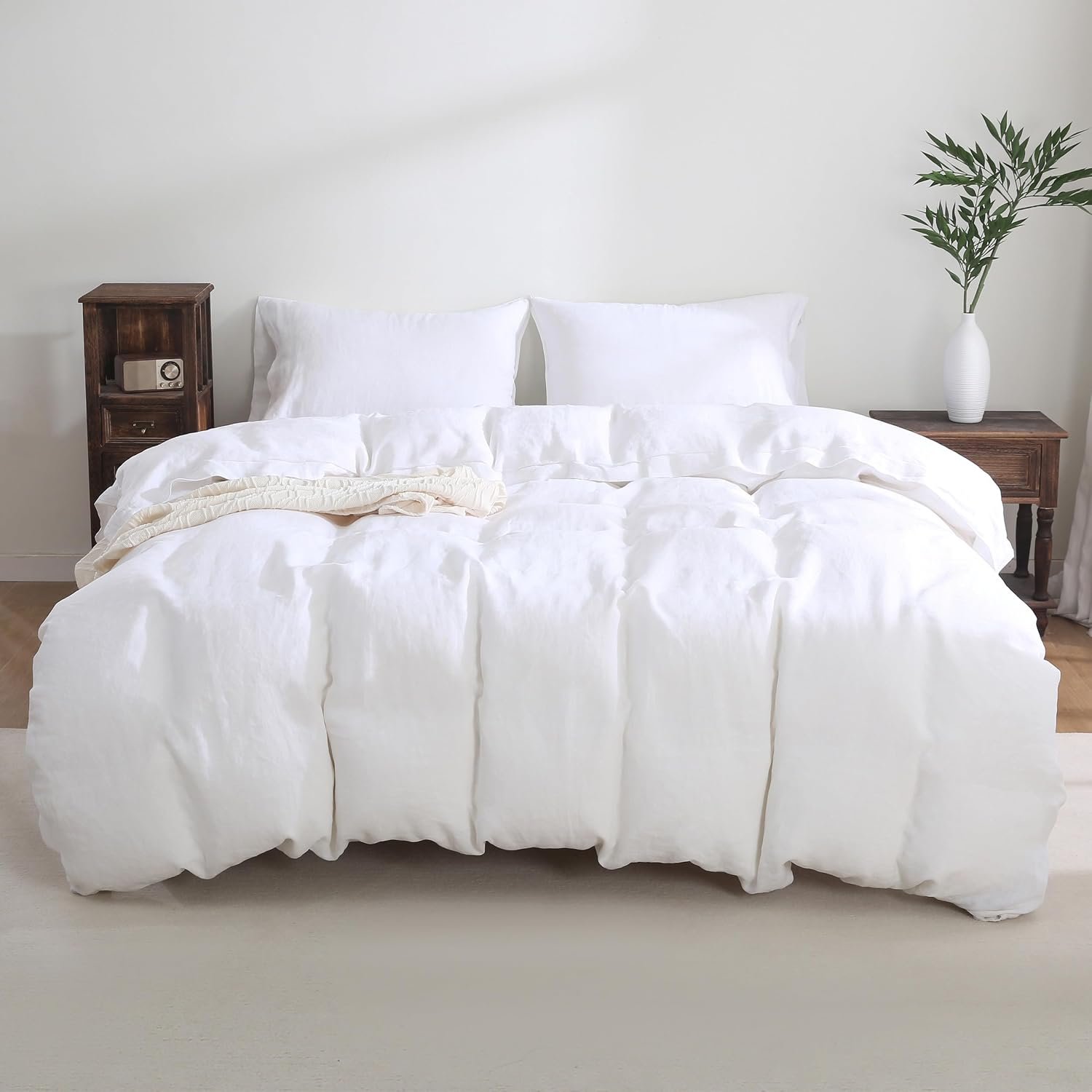 Triton 100% Pure French Linen Duvet Cover Set 3PCS King Size 92x108Inch