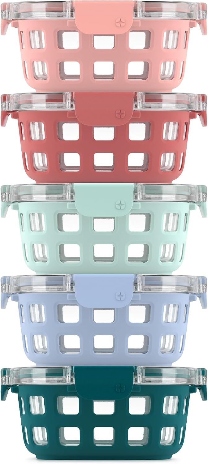 Ello Duraglass 3.4 Cup Round Glass Meal Prep Containers, 10 Pc, Melon