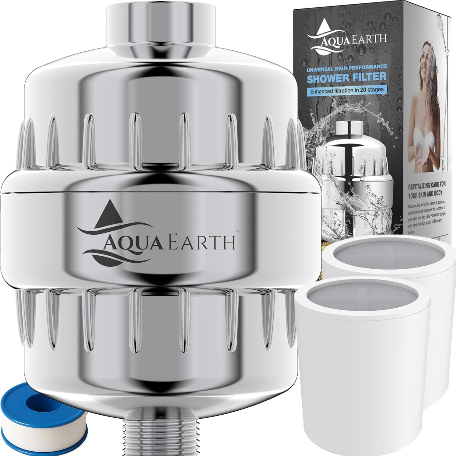 Aqua Earth Shower Filter for Hard Water, 20-Stage Vitamin C E Chlorine