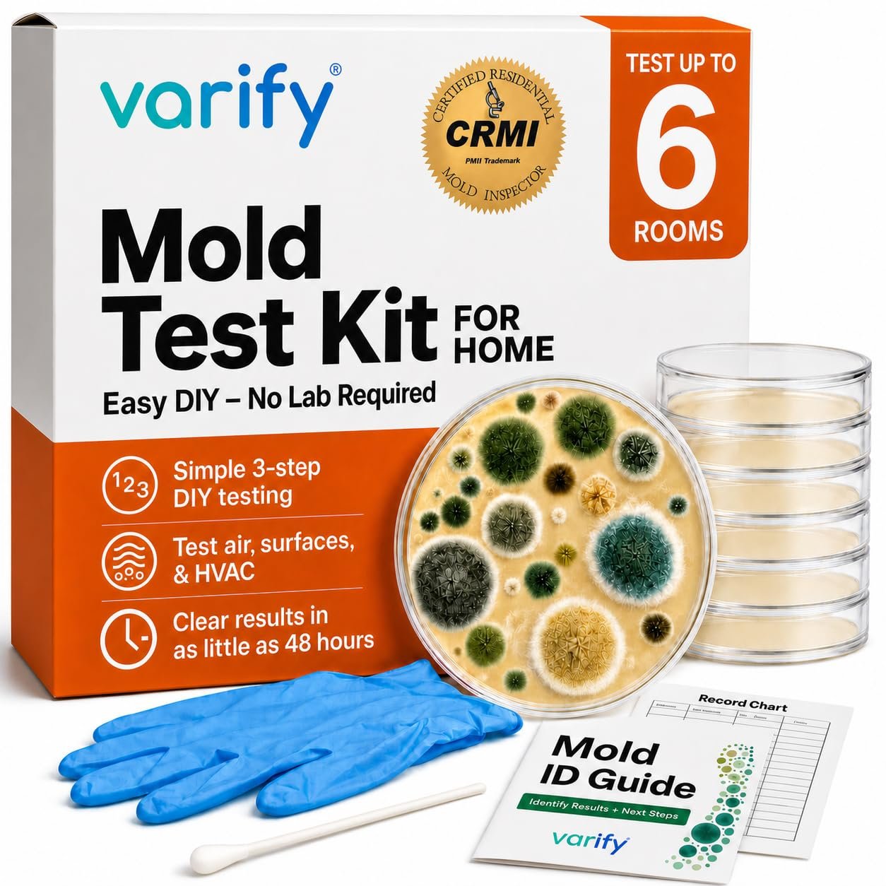 Varify Mold Test Kit for Home Air Quality | Air Quality Test Kit & Black Mold Detector for Home | 6-Petri-Dish Indoor Airborne Spore Sampler | Easy-to-Use with Clear Instructions & ID Booklet