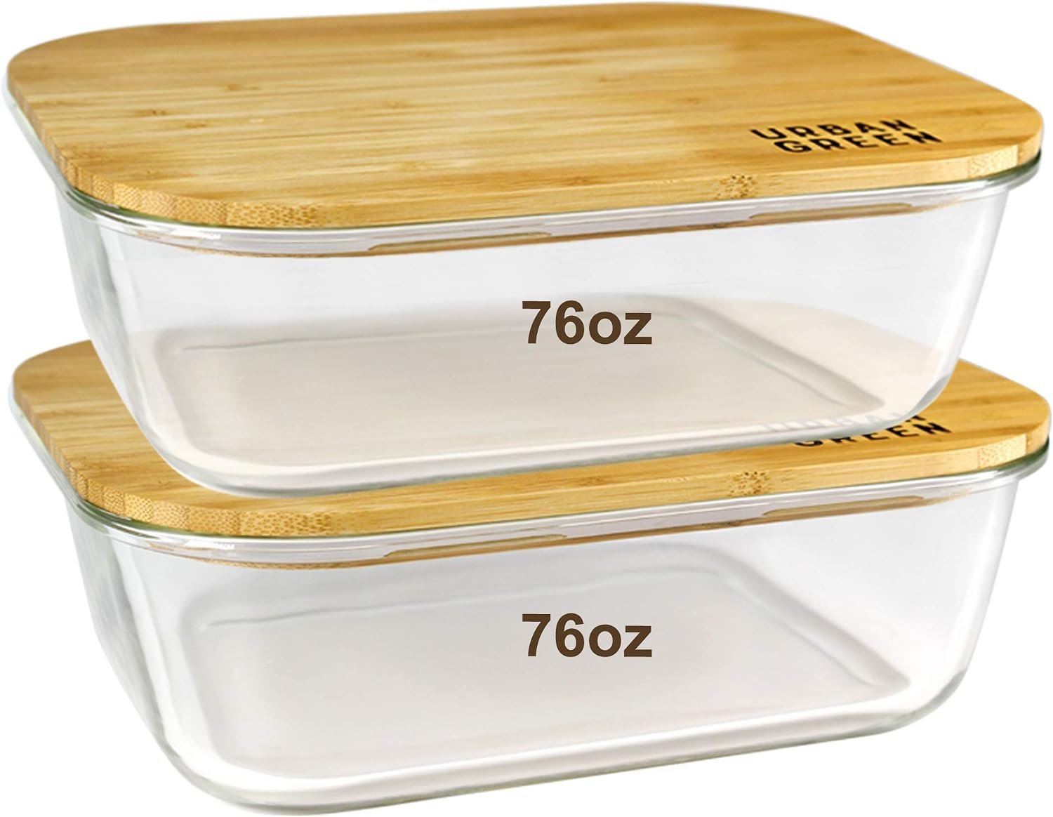 Urban Green Glass Food Storage Containers, XXLarge Size, 76oz/2260ml, 2 Pack – Bamboo Lids, Microwave & Freezer Safe, Meal Prep & Pantry Organization