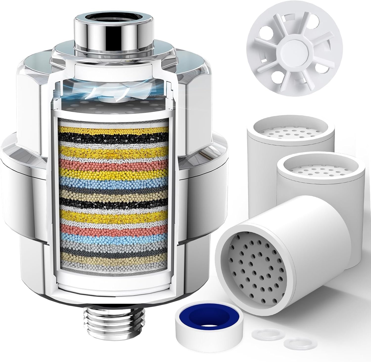 SR SUN RISE 20 Stage Shower Filter for Hard Water, 3 Cartridges, Chrome
