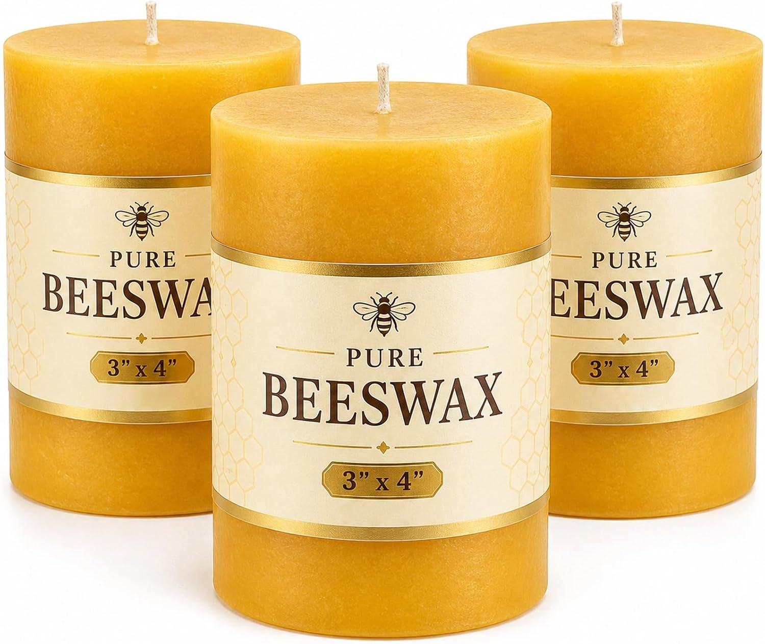 Beeswax Pillar Candles 3 Pack, 3×4 inch 180 Hours Long Burning Candles