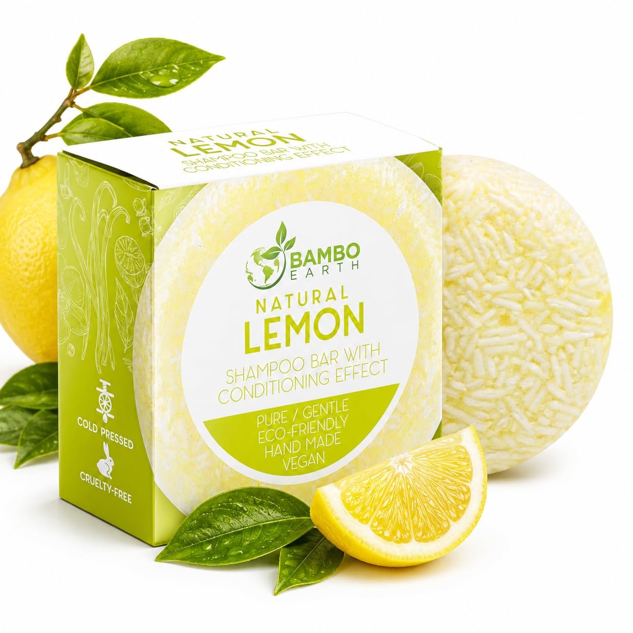 Solid Shampoo Bar And Conditioner Effect Hair Soap – 100% Organic Shampoo Bars For Hair With All Natural Plant Based Essential Oils And Zero Waste Biodegradable Packaging (Lemon)