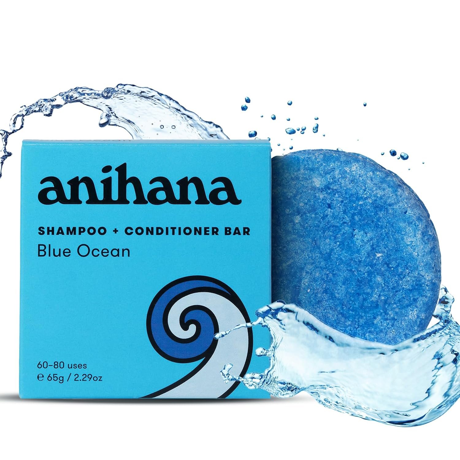 ANIHANA 2-in-1 Shampoo & Conditioner Bar Plastic-Free, Travel Friendly, Blue Ocean Scent for Regular Normal Hair, Clean, Purifying, Natural, Healthy Look and Shine, Paraben-Free, 2.29 oz